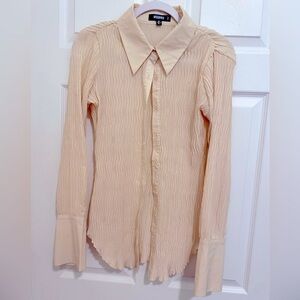 Missguided Pleated Button Down White Top Shirt Blouse Cream Small 2
